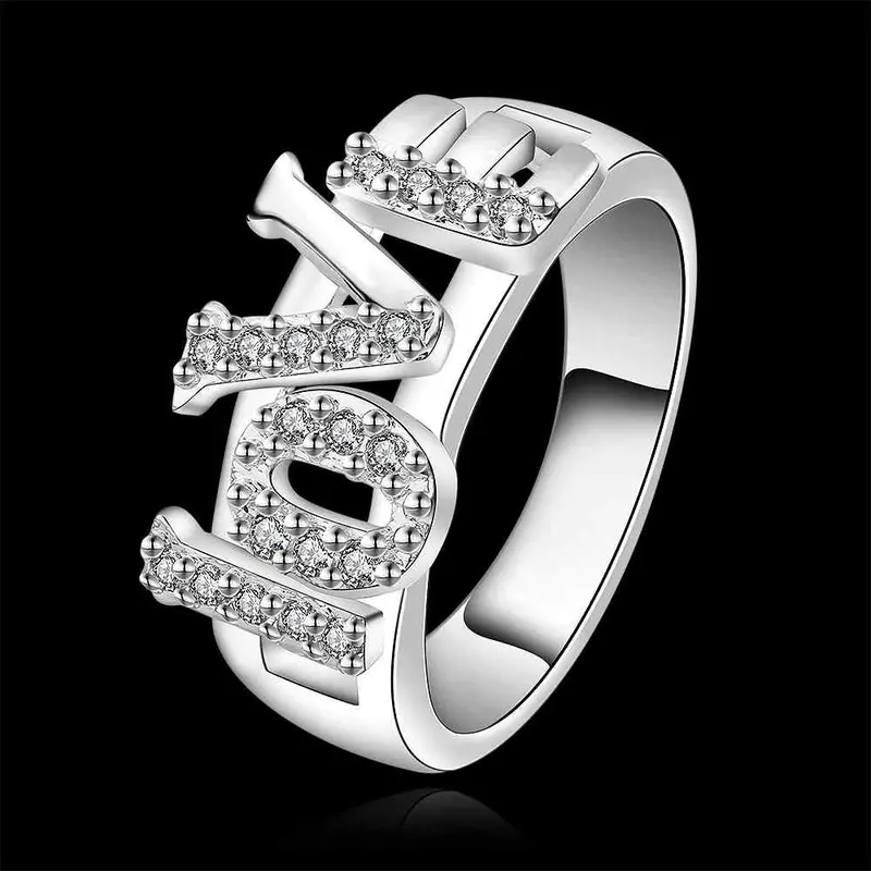 Silver Engagement Rings Love Words Up And Down Aneis 86 11