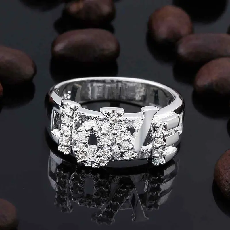Silver Engagement Rings Love Words Up And Down Aneis 86 12