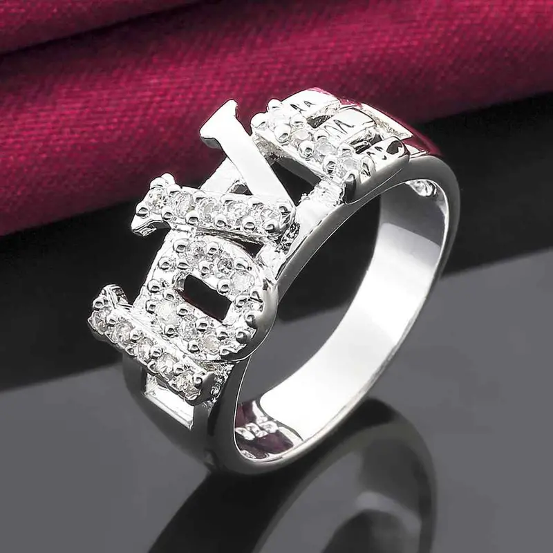 Silver Engagement Rings Love Words Up And Down Aneis 86 13