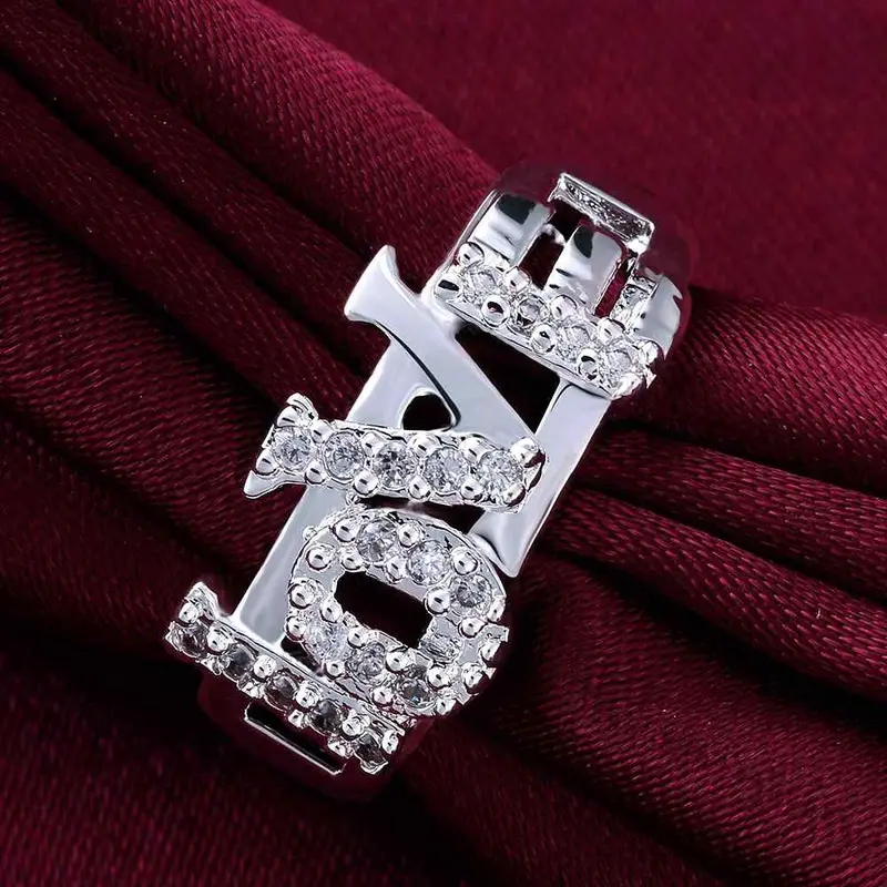 Silver Engagement Rings Love Words Up And Down Aneis 86 14