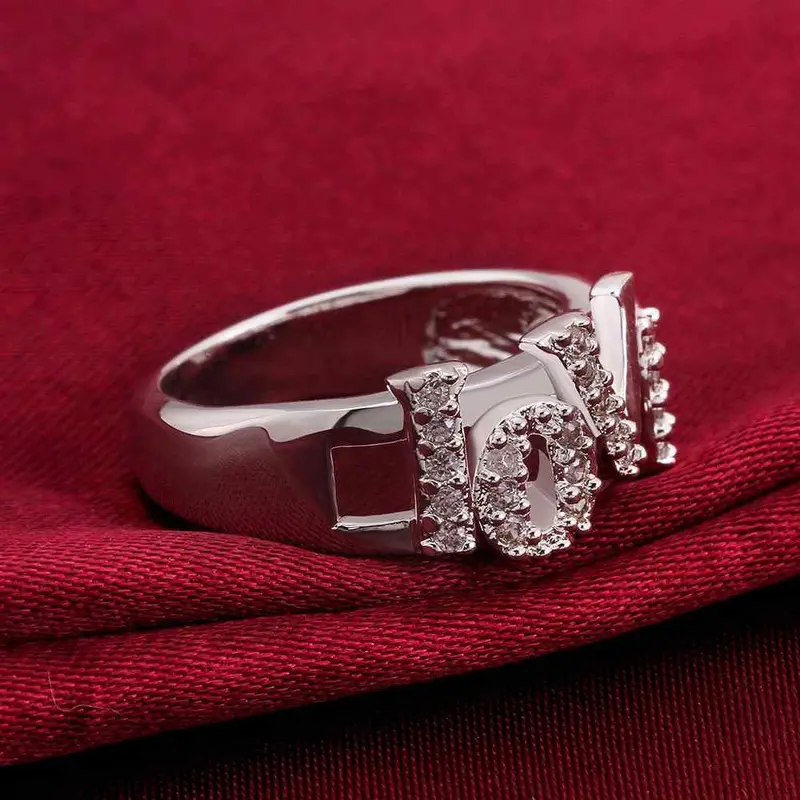 Silver Engagement Rings Love Words Up And Down Aneis 86 15