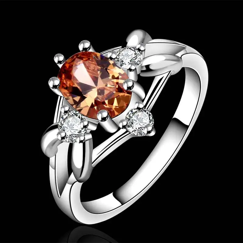 Silver Finger Ring White Orange Stone Crystal Rings The Lord Of Rings Silver Plated Ring 641 4