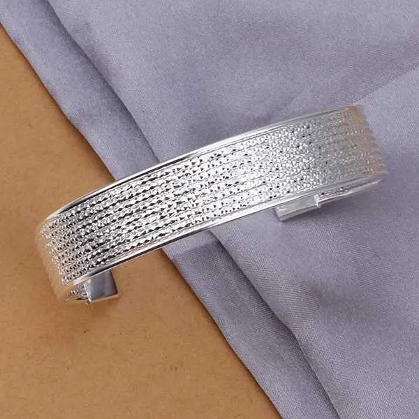 Silver Friendship Bangle Broadside Flower Line Women Pulseras Personalized Smtb193 1