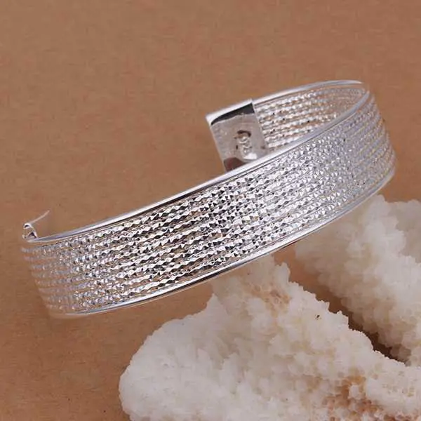 Silver Friendship Bangle Broadside Flower Line Women Pulseras Personalized Smtb193 2