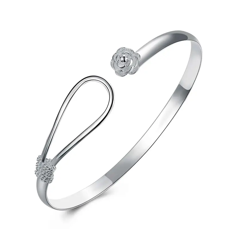 Silver Friendship Bangle Flower Singlet Buckle Women Pulseras Personalized Smtb179 1