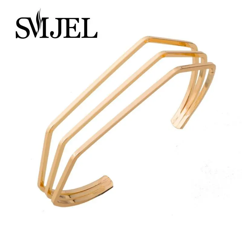 Silver Geometric Triple Line Bangle Cuff Simple Bracelet Bangles G013 1