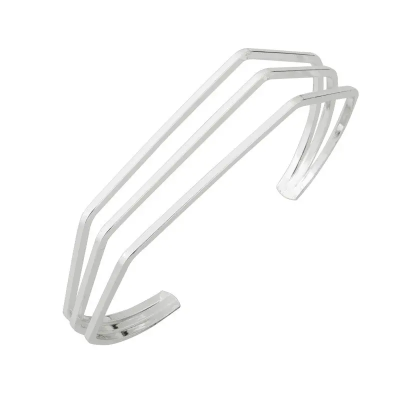 Silver Geometric Triple Line Bangle Cuff Simple Bracelet Bangles G013 2