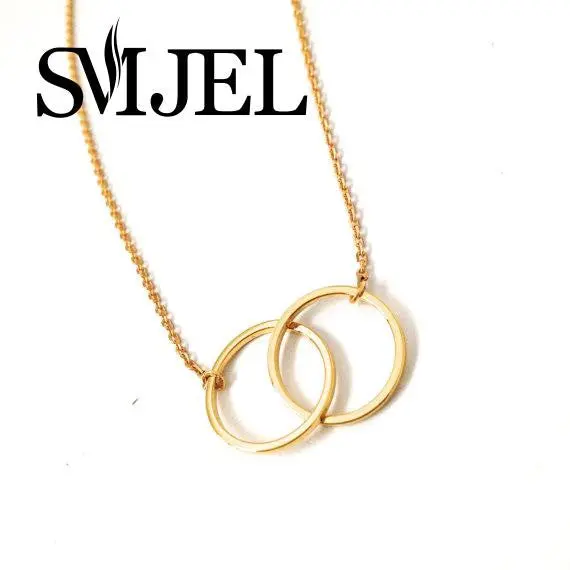 Silver Infinity Double Circles Necklace Girls Interlocking Circles Pendant Necklace N184 1
