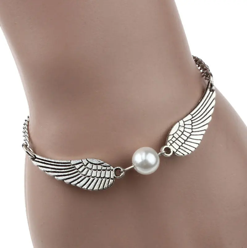 Silver Infinity Retro Pearl Angel Wings Jewelry Dove Peace Bracelet Freeshiping& 1