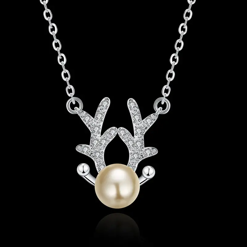 Silver Jewelry Pendant Necklace Animal Cute Antler Necklace Christmas Gifts Syxl043 1
