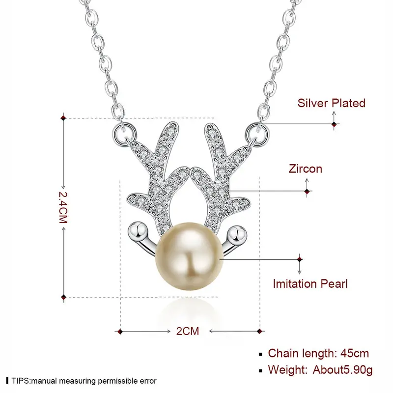 Silver Jewelry Pendant Necklace Animal Cute Antler Necklace Christmas Gifts Syxl043 2
