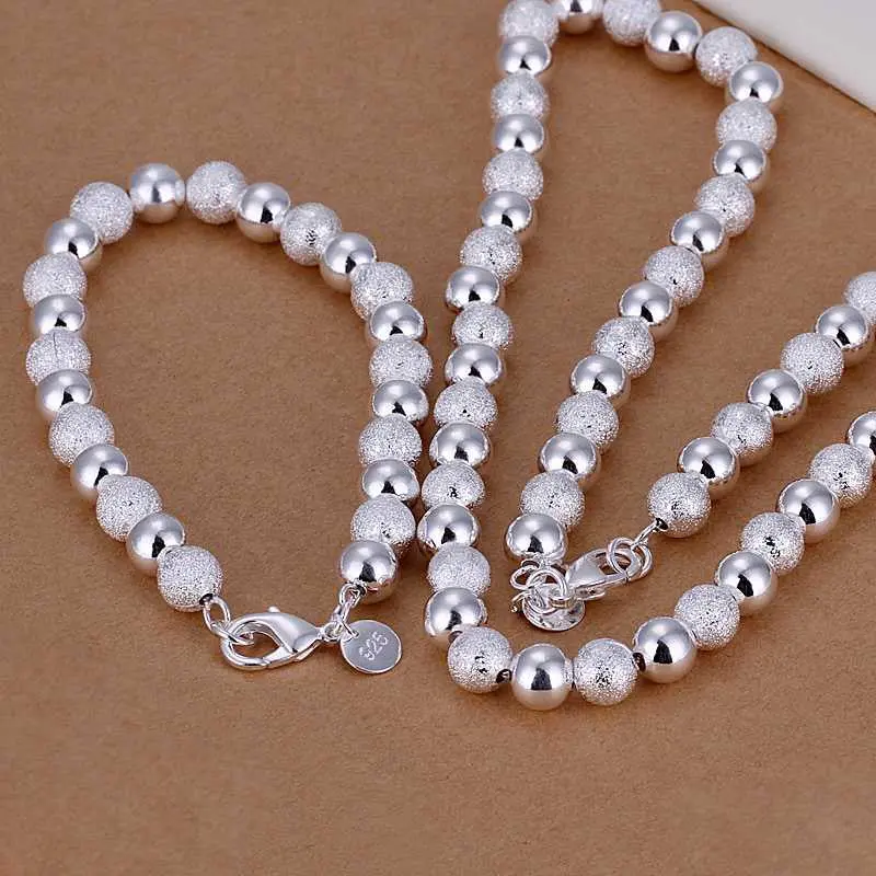 Silver Jewelry Set 14M Beads Bracelet Necklace African Jewelry Set Margarida 38 1