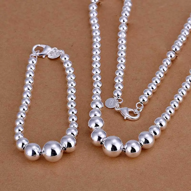 Silver Jewelry Set 14M Beads Bracelet Necklace African Jewelry Set Margarida 38 2