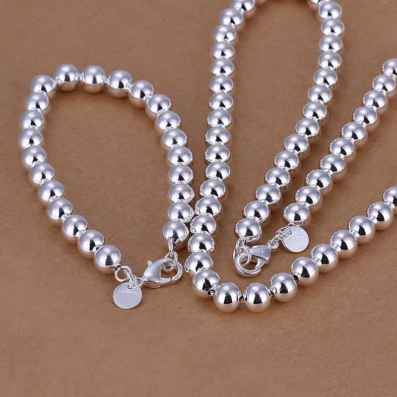 Silver Jewelry Set 14M Beads Bracelet Necklace African Jewelry Set Margarida 38 3