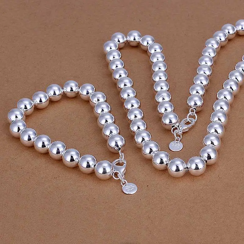 Silver Jewelry Set 14M Beads Bracelet Necklace African Jewelry Set Margarida 38 6
