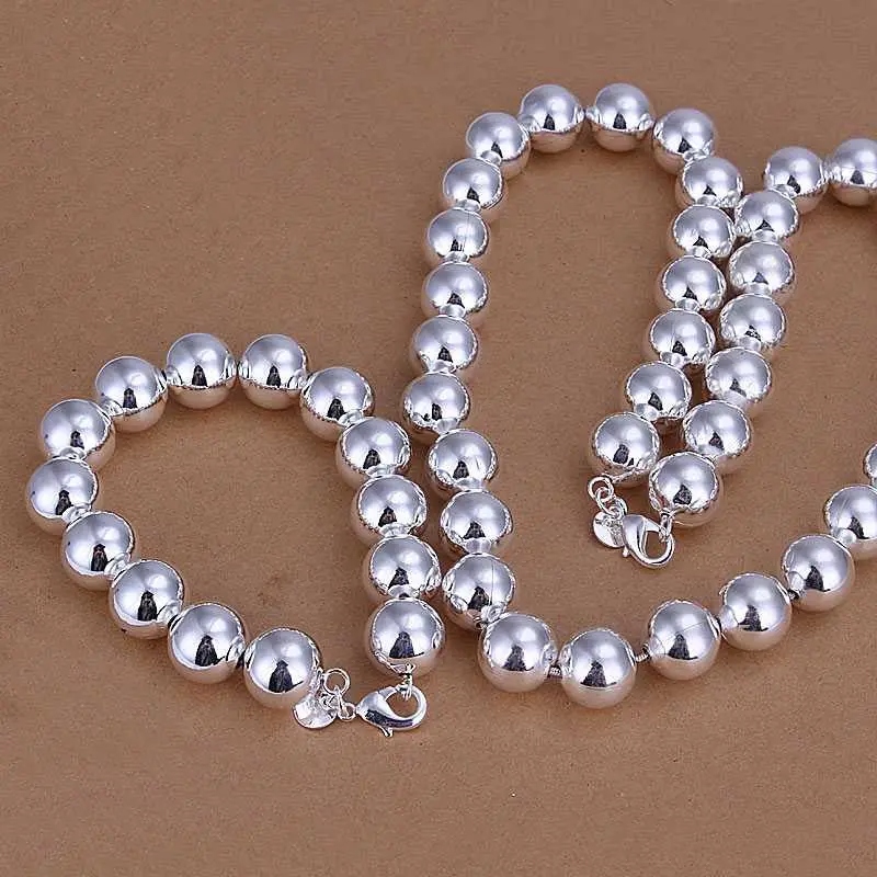 Silver Jewelry Set 14M Beads Bracelet Necklace African Jewelry Set Margarida 38 7