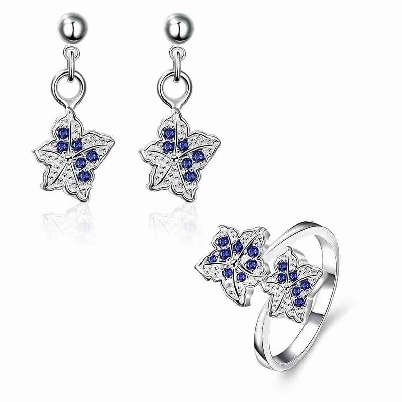 Silver Jewelry Set Double Star Rhinestone Ring + Earrings Sets Jewellery 42 1