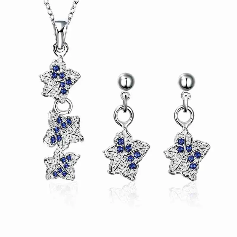 Silver Jewelry Set Double Star Rhinestone Ring + Earrings Sets Jewellery 42 10