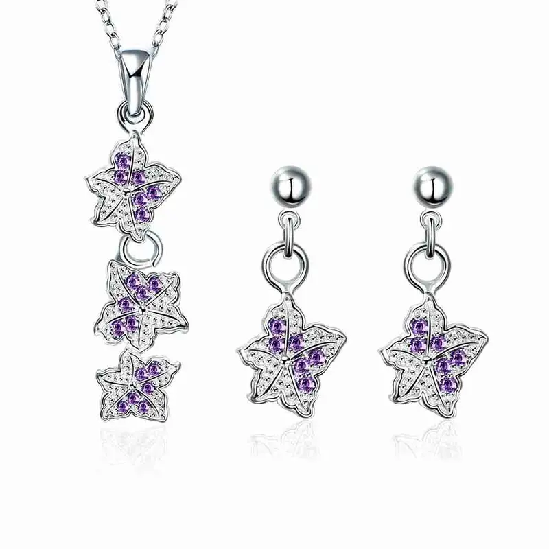 Silver Jewelry Set Double Star Rhinestone Ring + Earrings Sets Jewellery 42 11