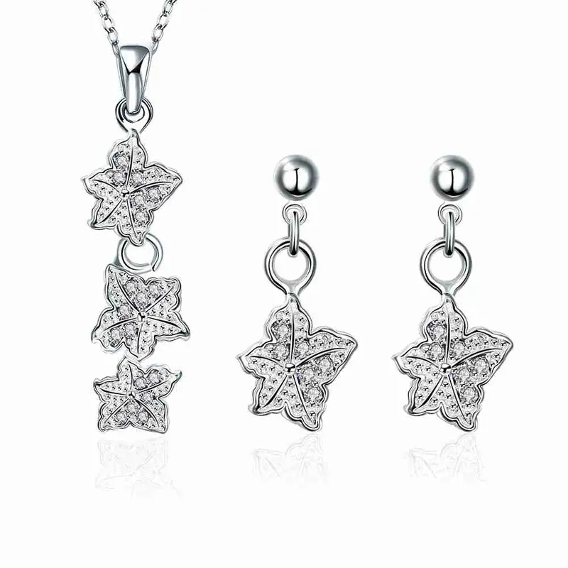 Silver Jewelry Set Double Star Rhinestone Ring + Earrings Sets Jewellery 42 12