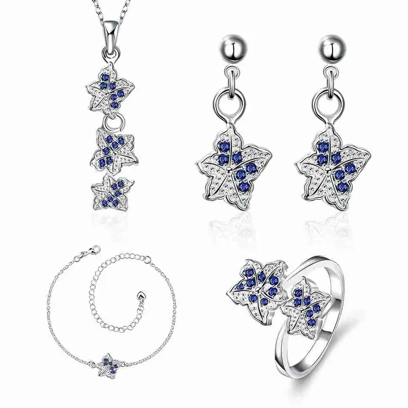 Silver Jewelry Set Double Star Rhinestone Ring + Earrings Sets Jewellery 42 13
