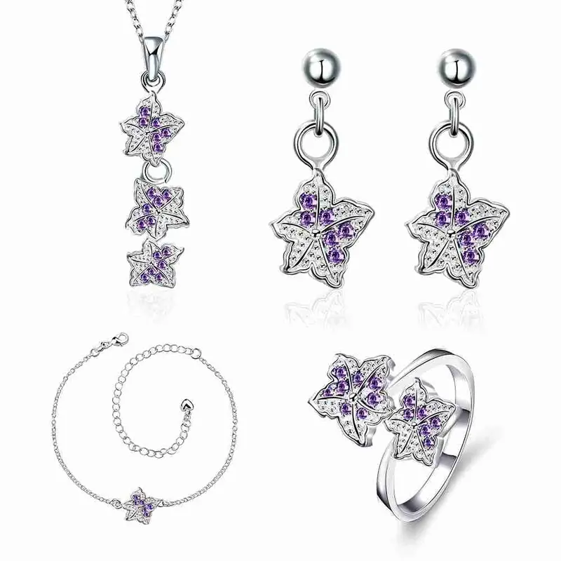 Silver Jewelry Set Double Star Rhinestone Ring + Earrings Sets Jewellery 42 14