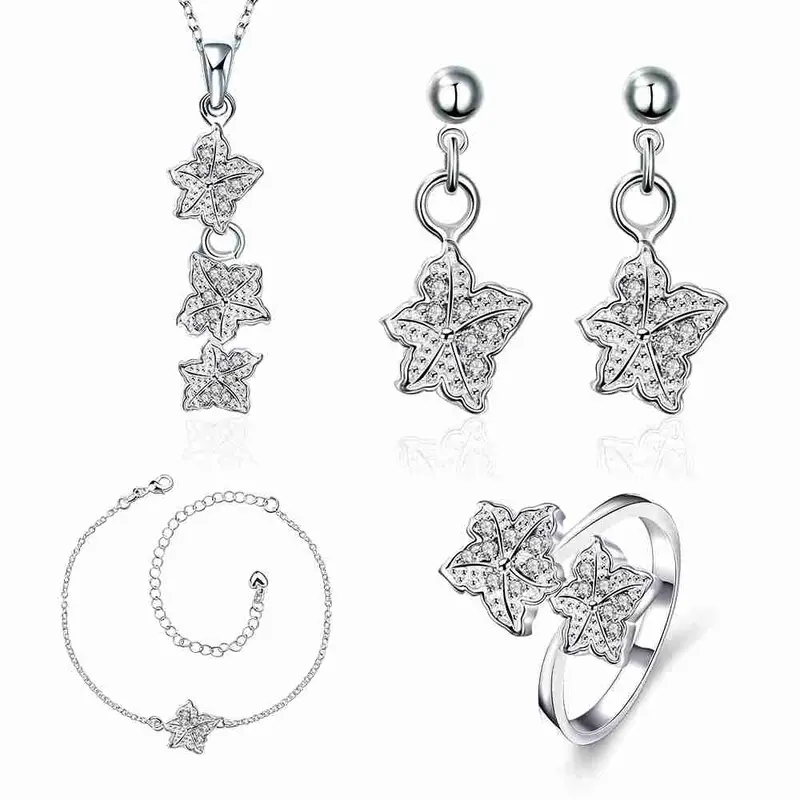 Silver Jewelry Set Double Star Rhinestone Ring + Earrings Sets Jewellery 42 15