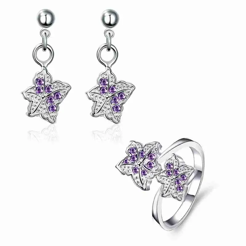 Silver Jewelry Set Double Star Rhinestone Ring + Earrings Sets Jewellery 42 2