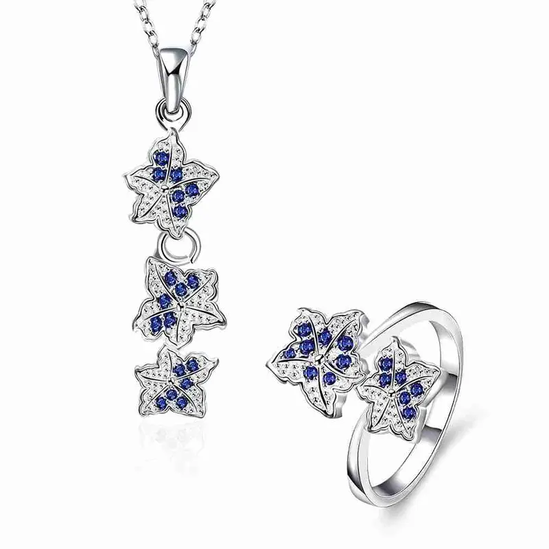Silver Jewelry Set Double Star Rhinestone Ring + Earrings Sets Jewellery 42 4