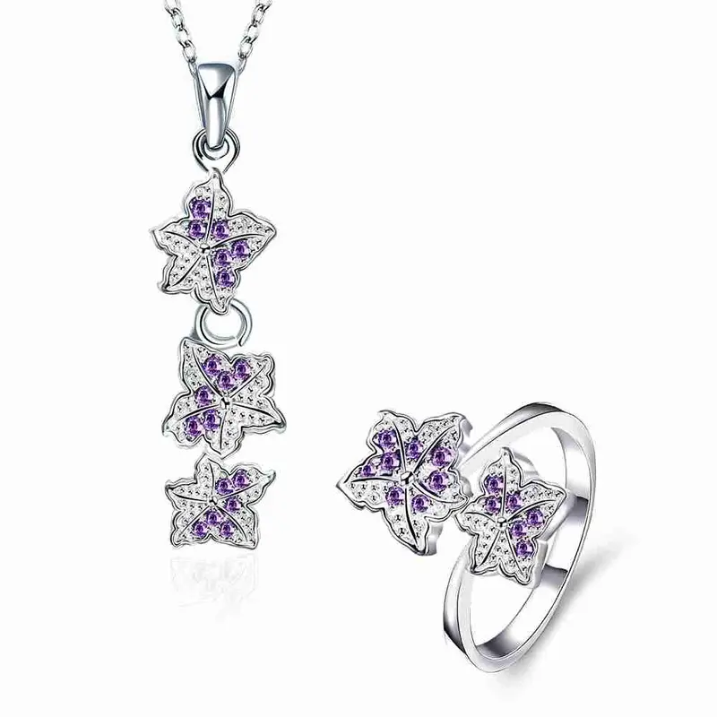 Silver Jewelry Set Double Star Rhinestone Ring + Earrings Sets Jewellery 42 5