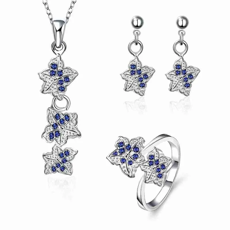 Silver Jewelry Set Double Star Rhinestone Ring + Earrings Sets Jewellery 42 7