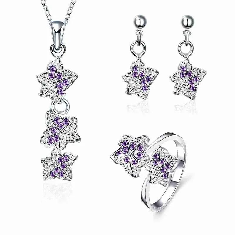 Silver Jewelry Set Double Star Rhinestone Ring + Earrings Sets Jewellery 42 8
