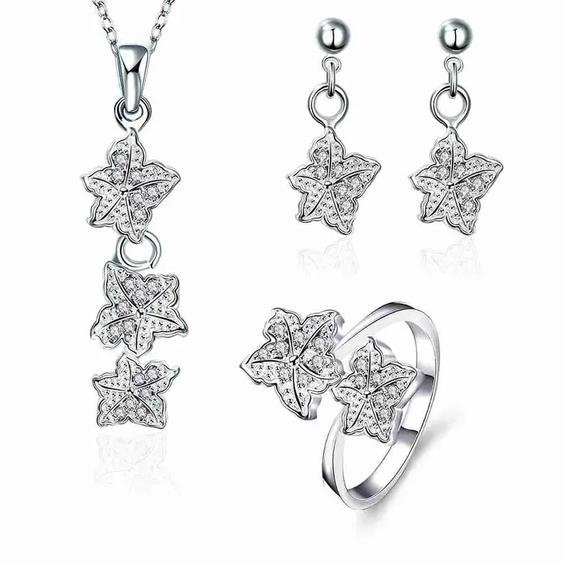 Silver Jewelry Set Double Star Rhinestone Ring + Earrings Sets Jewellery 42 9