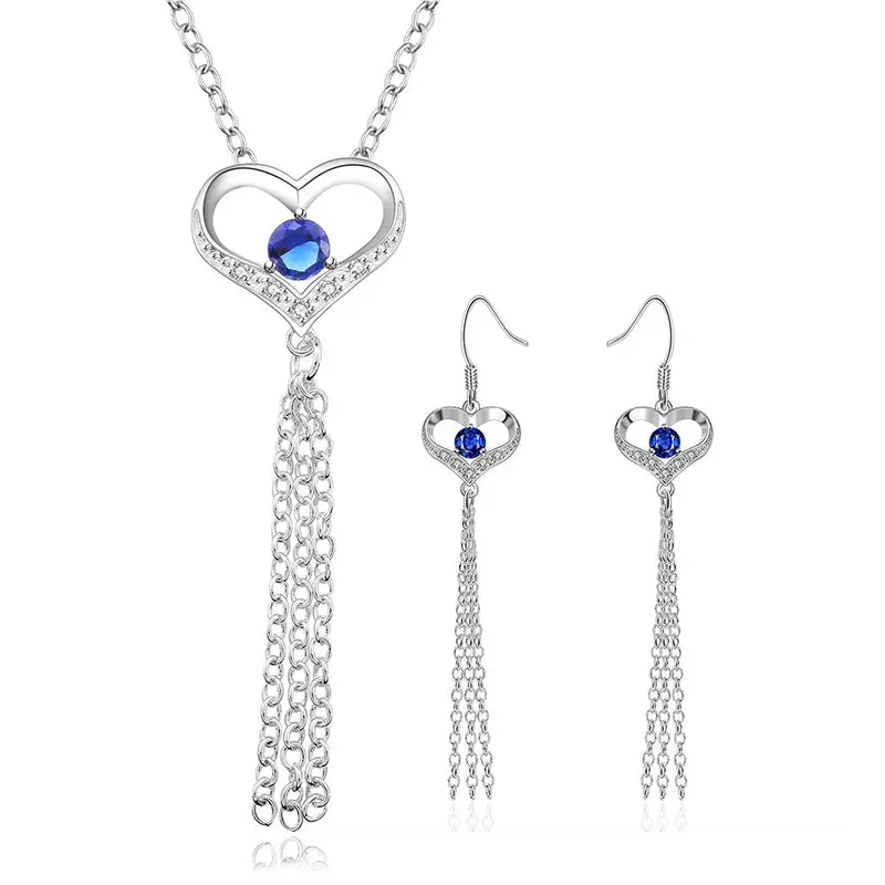 Silver Jewelry Set Heart Pruple Stone Inside N+E Sets Accessories 1