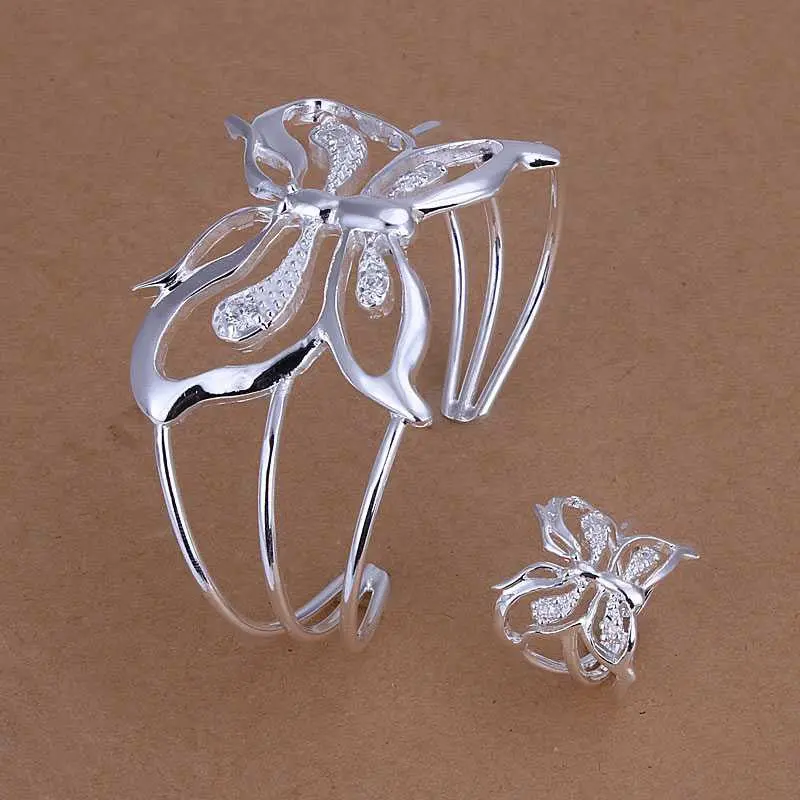 Silver Jewelry Set Insets Dragonfly Necklace&Bangle&Earring&Ring Sets Sport 1