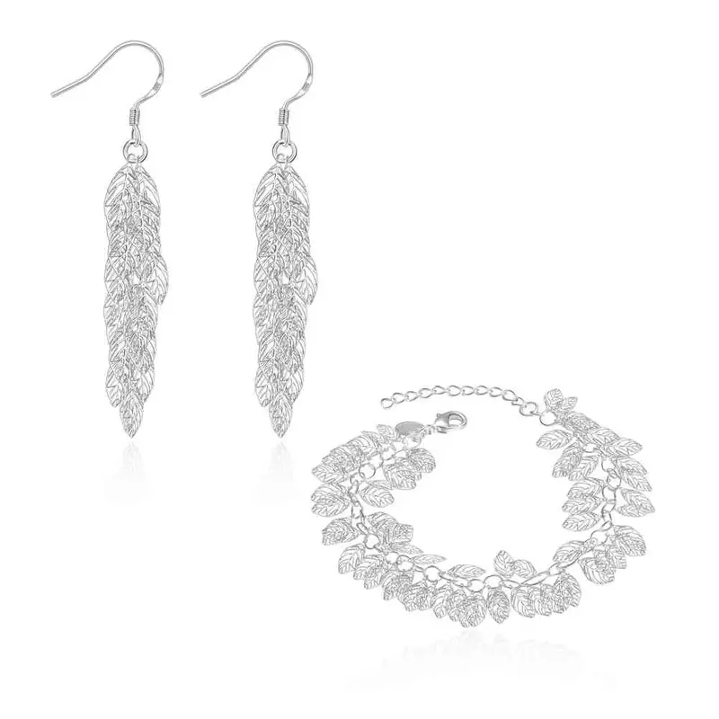 Silver Jewelry Set Leaf Earrings + Bracelet Sets Sport 67 1