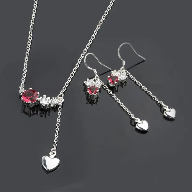 Silver Jewelry Set Red Drop Heart E+N Sets Bone  6 1