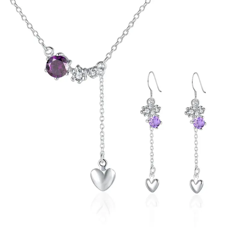 Silver Jewelry Set Red Drop Heart E+N Sets Bone 6 2