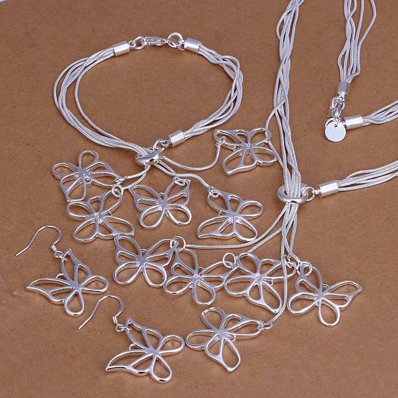Silver Jewelry Set Taiji Butterfly Necklace&Bracelet African Jewelry Set Wedding 78 1
