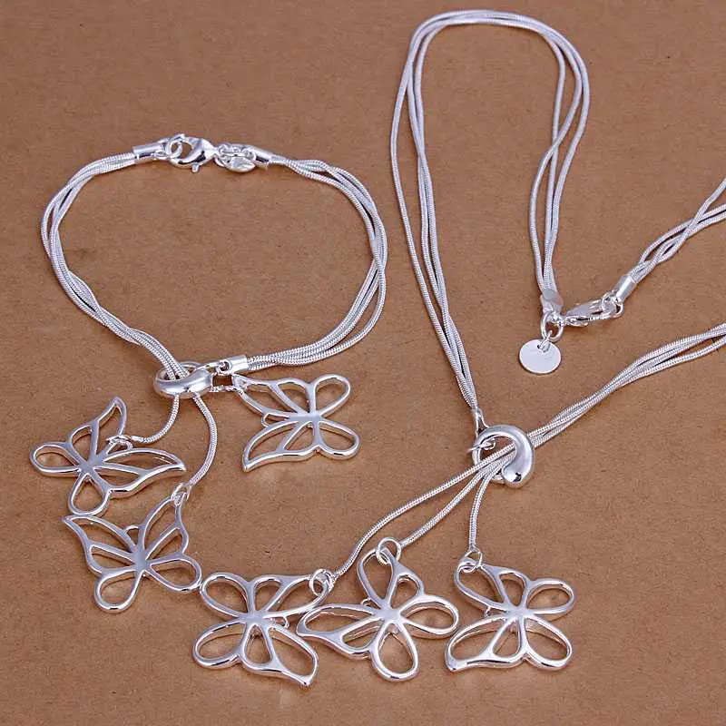 Silver Jewelry Set Taiji Butterfly Necklace&Bracelet African Jewelry Set Wedding 78 2