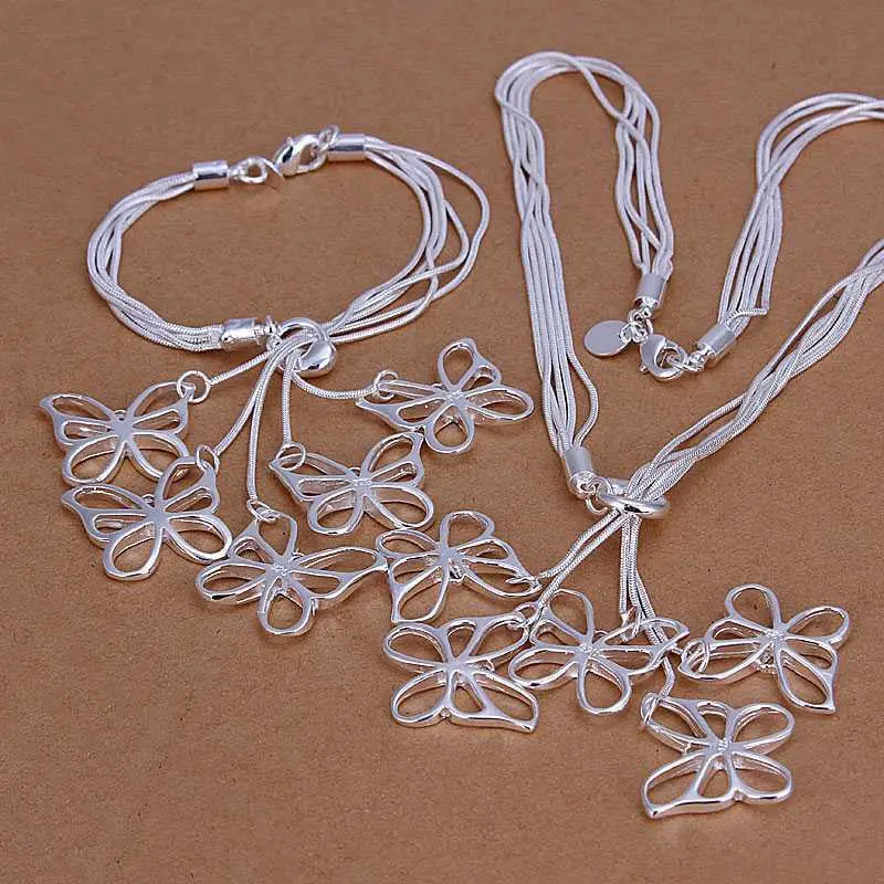 Silver Jewelry Set Taiji Butterfly Necklace&Bracelet African Jewelry Set Wedding 78 3