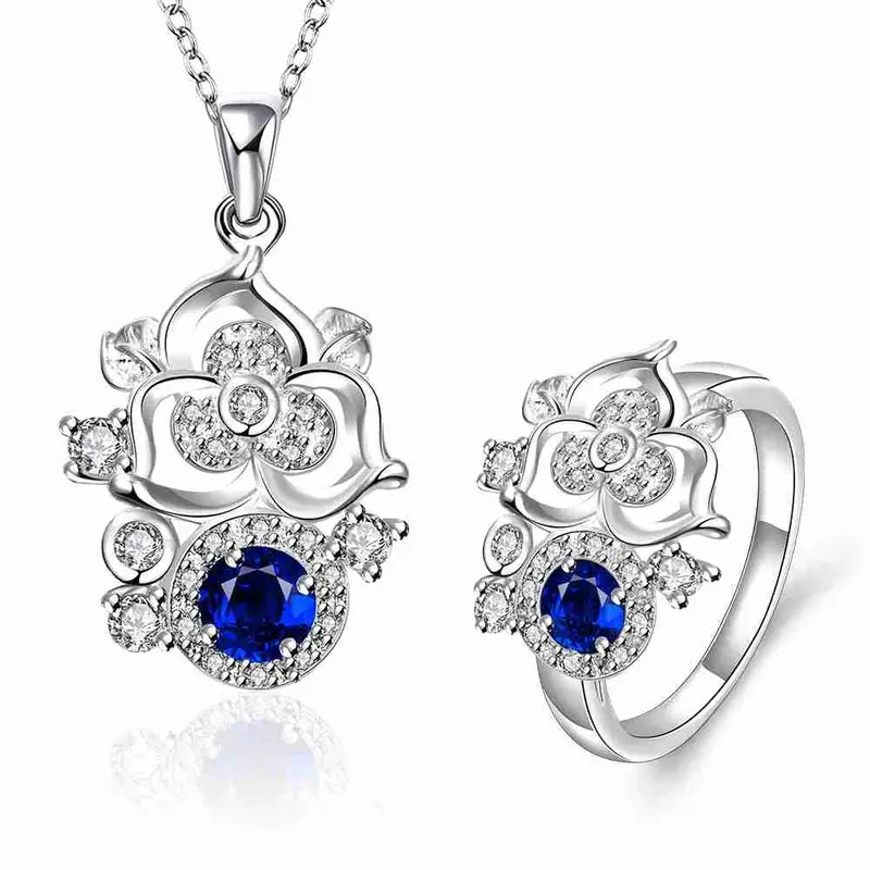 Silver Jewelry Sets Climbing Vine Rhinestone Ring+Necklace African Jewelry Set Joias 45 1