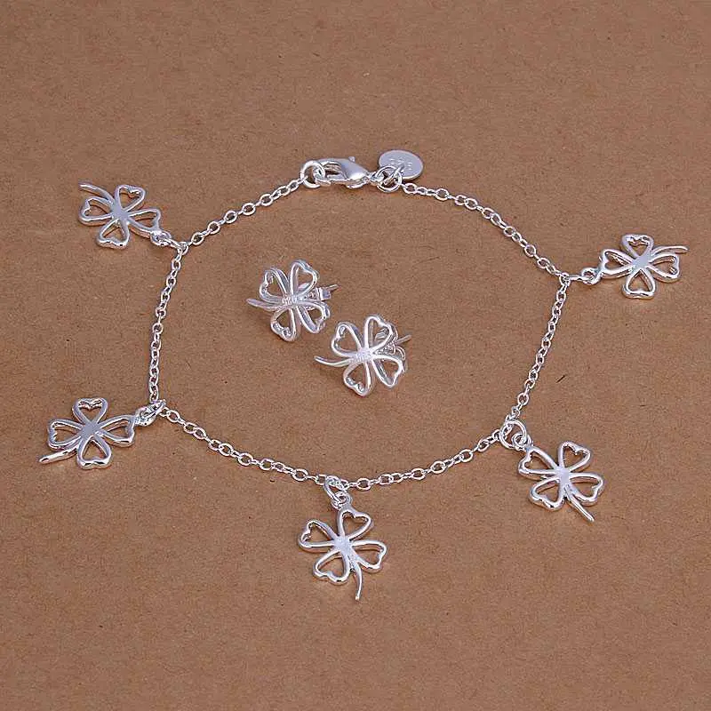 Silver Jewelry Sets Flower Bangle&Bracelet&Earring&Ring African Jewelry Set Accessories 87 1