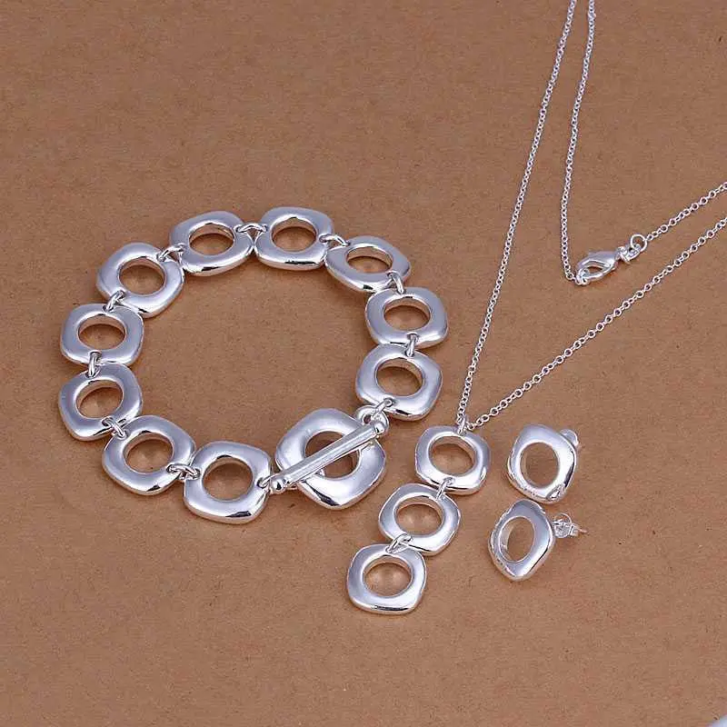 Silver Jewelry Sets Heart Necklace&Bracelet&Earring Sets Bone 69 1