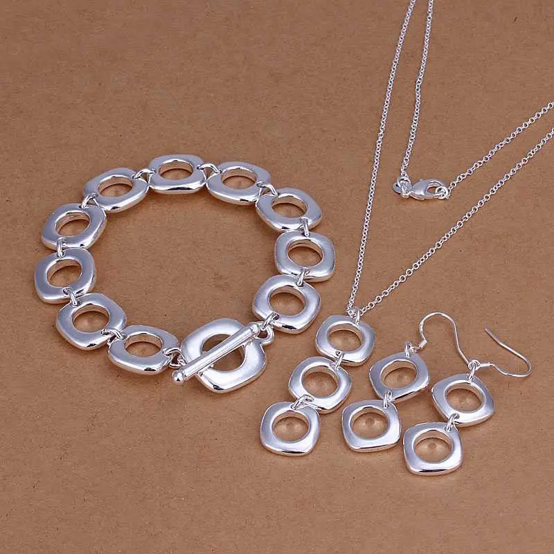 Silver Jewelry Sets Heart Necklace&Bracelet&Earring Sets Bone 69 2