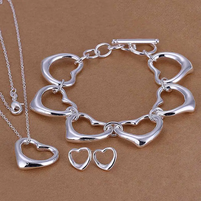 Silver Jewelry Sets Heart Necklace&Bracelet&Earring Sets Bone 69 3