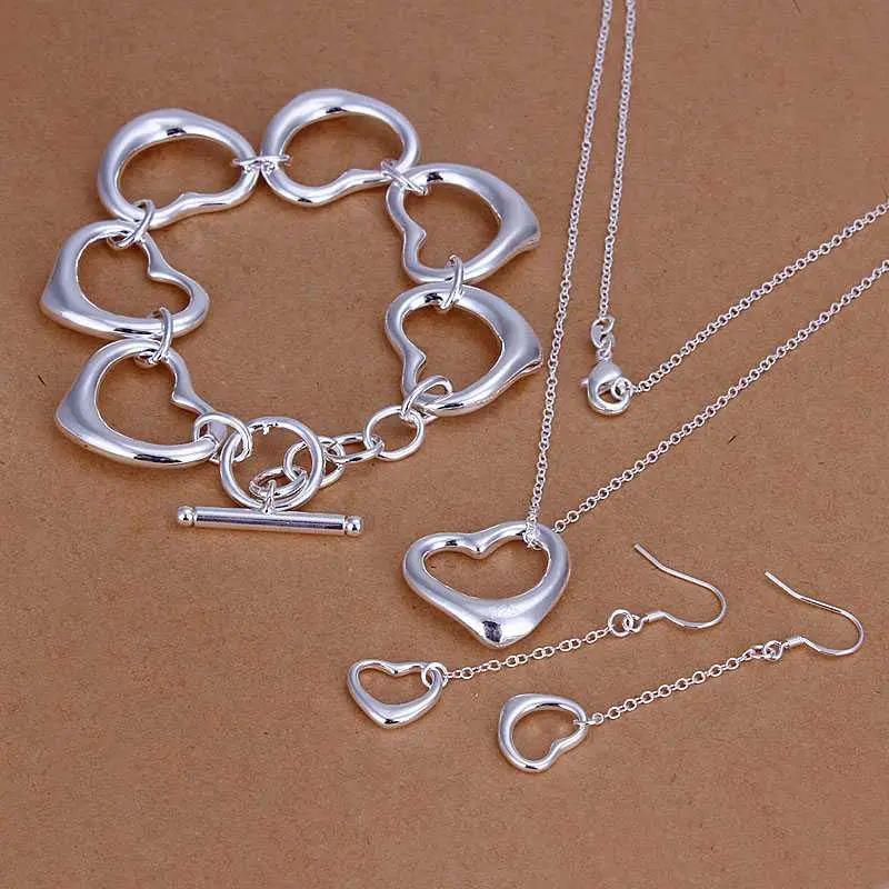 Silver Jewelry Sets Heart Necklace&Bracelet&Earring Sets Bone 69 4