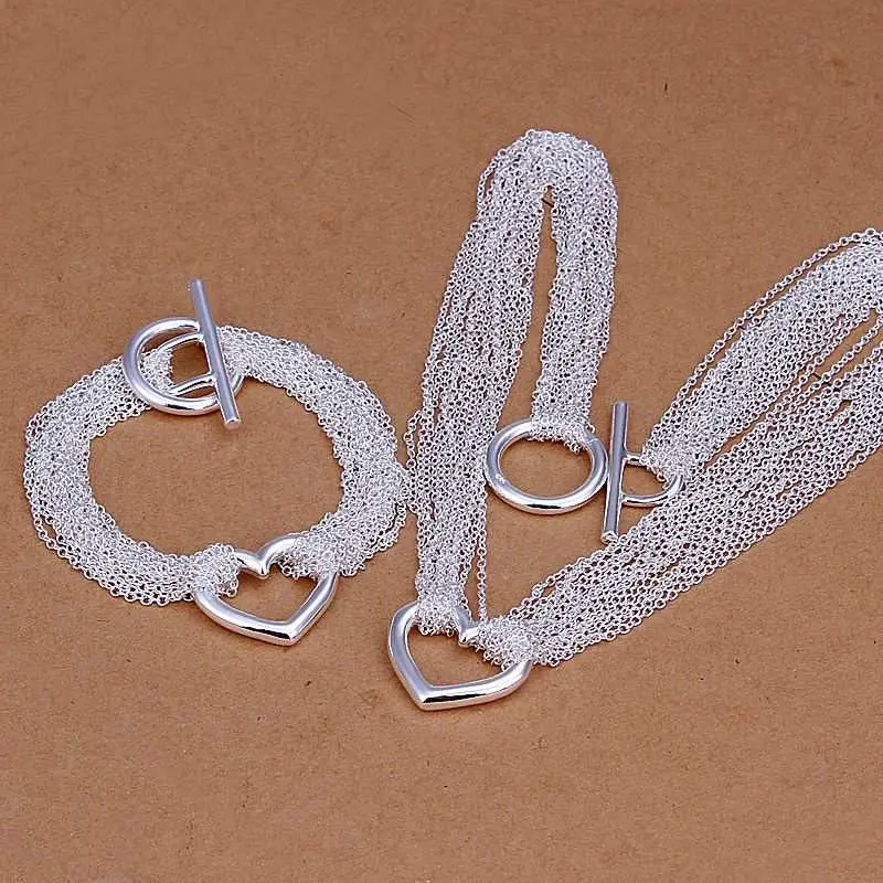 Silver Jewelry Sets Net Heart Necklae&Bracelet Diy Smts 7 1