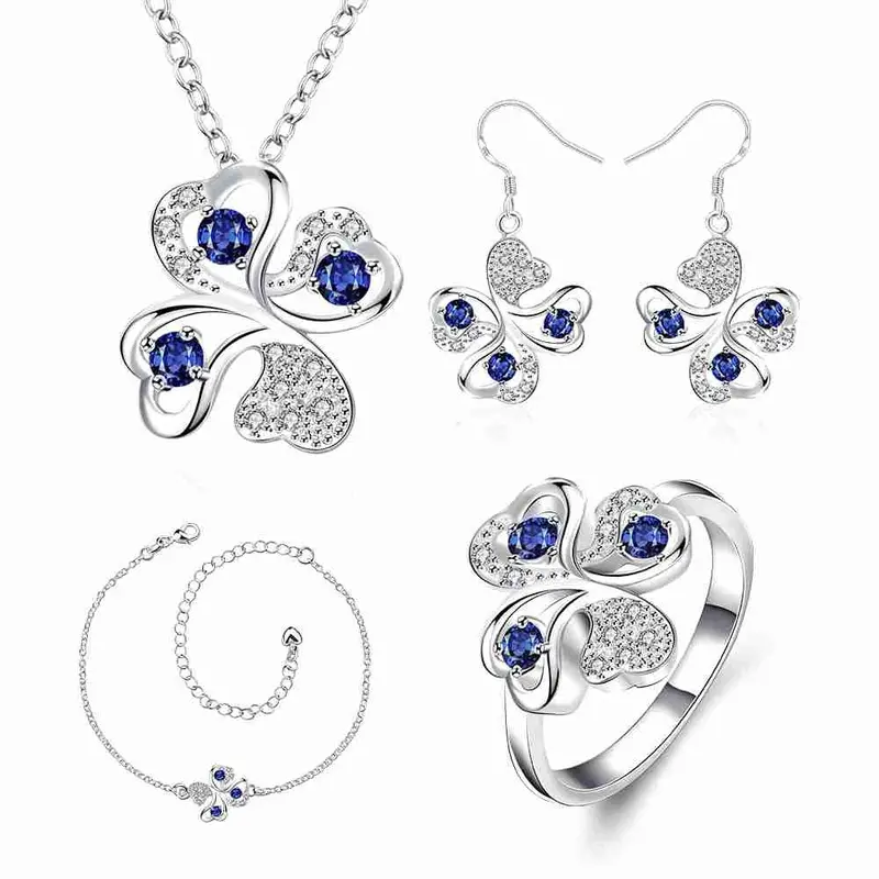 Silver Jewelry Sets Quatrefoil Necklace+Earrings +Anklet+ R African Jewelry Set Sport 43 1