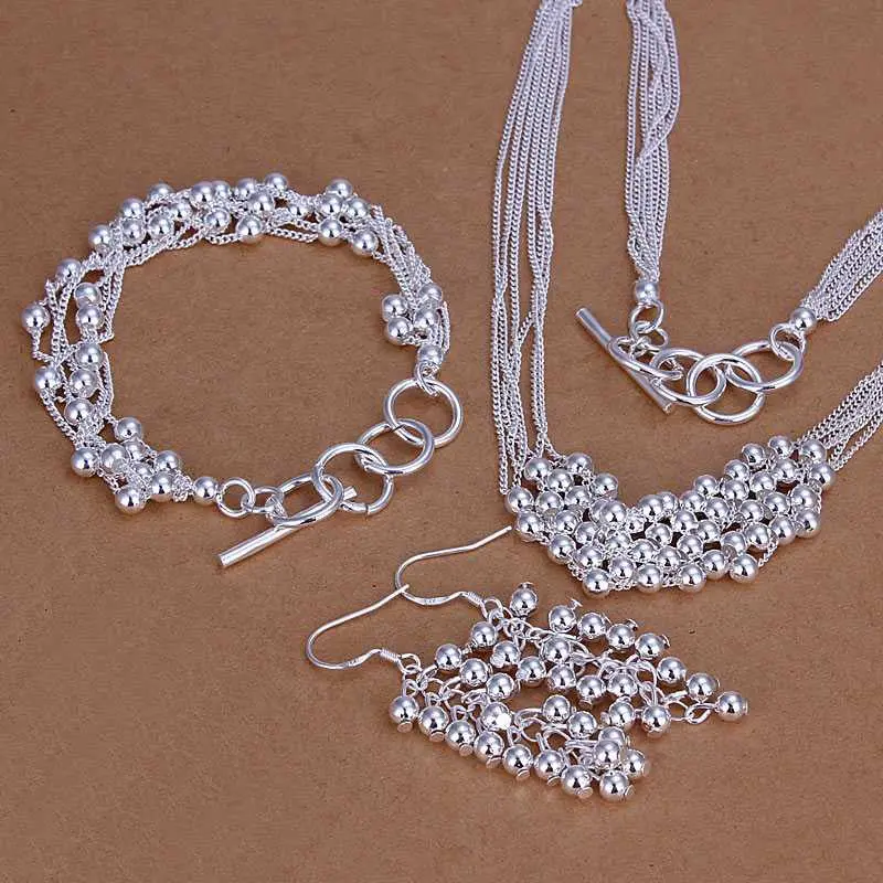 Silver Jewelry Sets Six Strands Shine Ball Necklace&Bracelet African Jewelry Set Jewellery 4 1